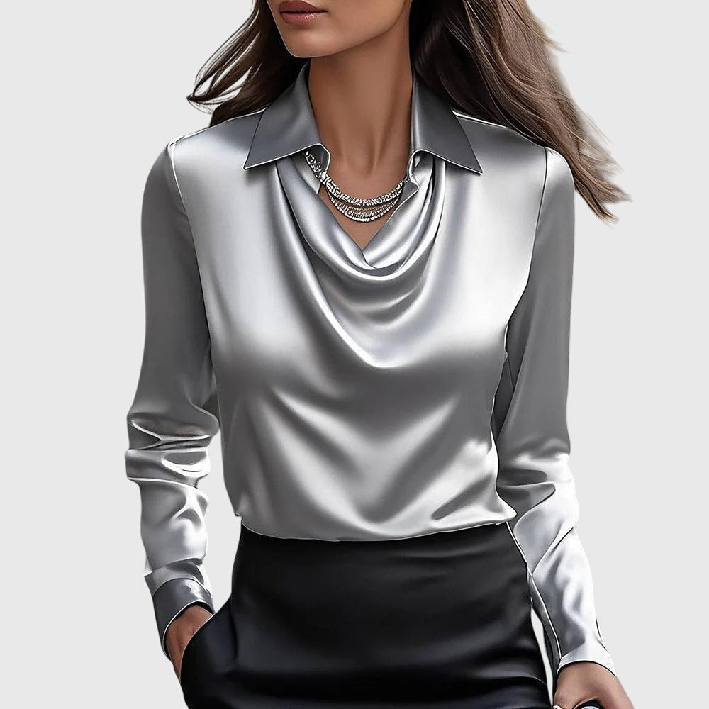CHARLOTTE | BLOUSE WITH LUXURY SHINE AND PLEATED NECKLINE