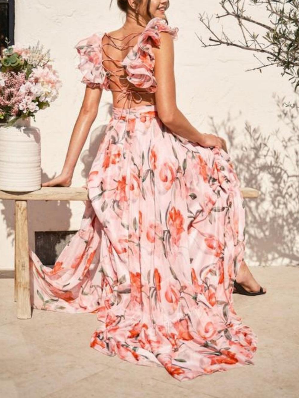 SOPHIA | BACKLESS PRINTED MAXI DRESS