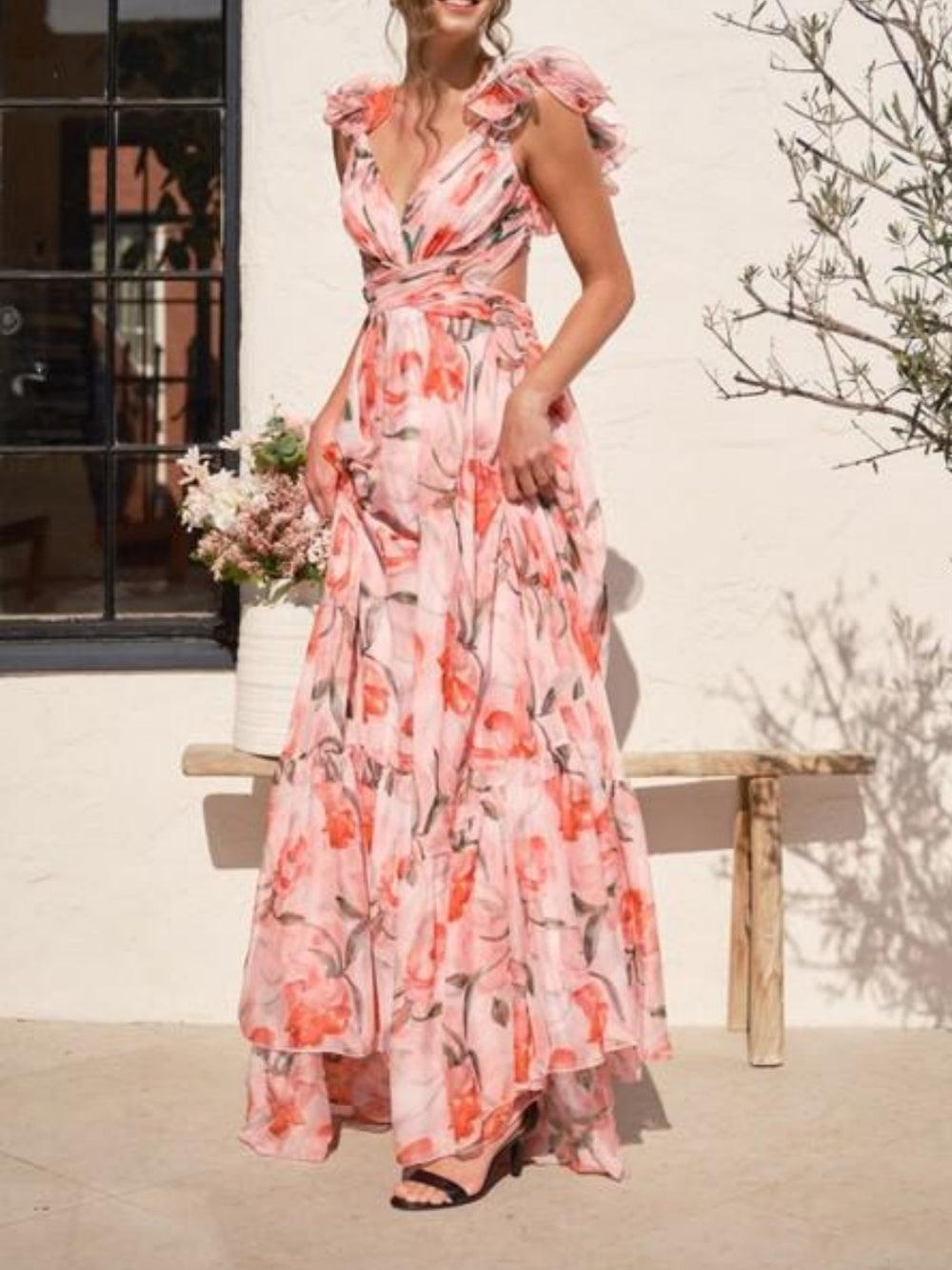 SOPHIA | BACKLESS PRINTED MAXI DRESS