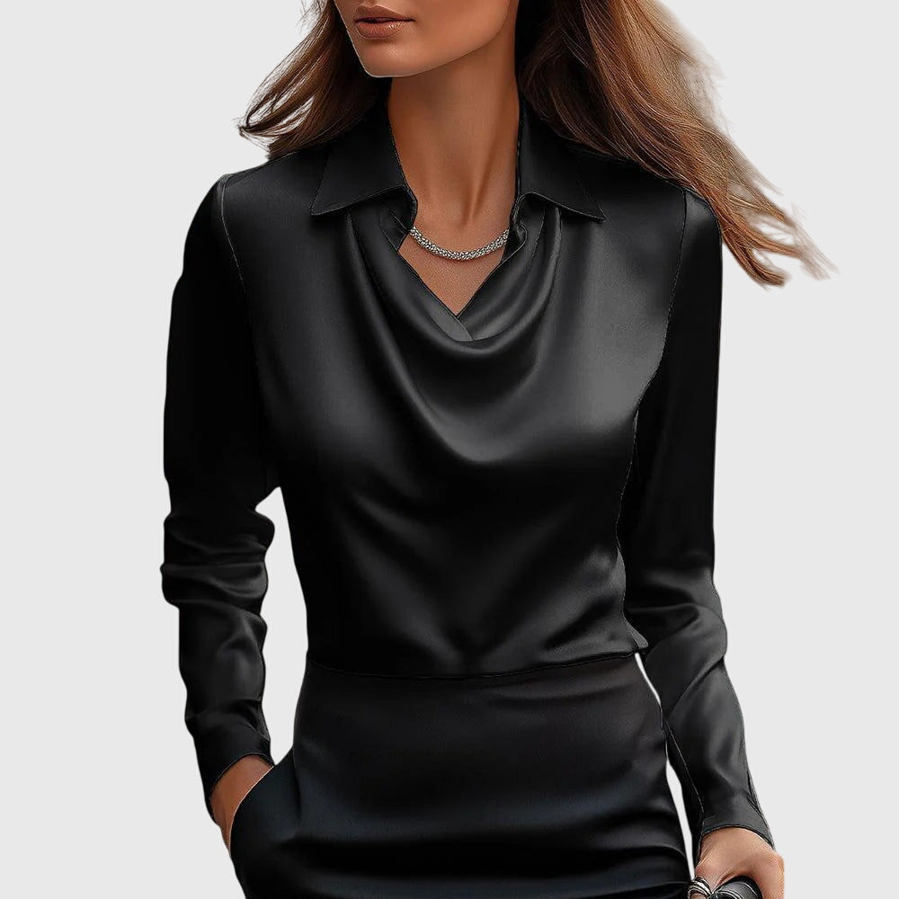 CHARLOTTE | BLOUSE WITH LUXURY SHINE AND PLEATED NECKLINE
