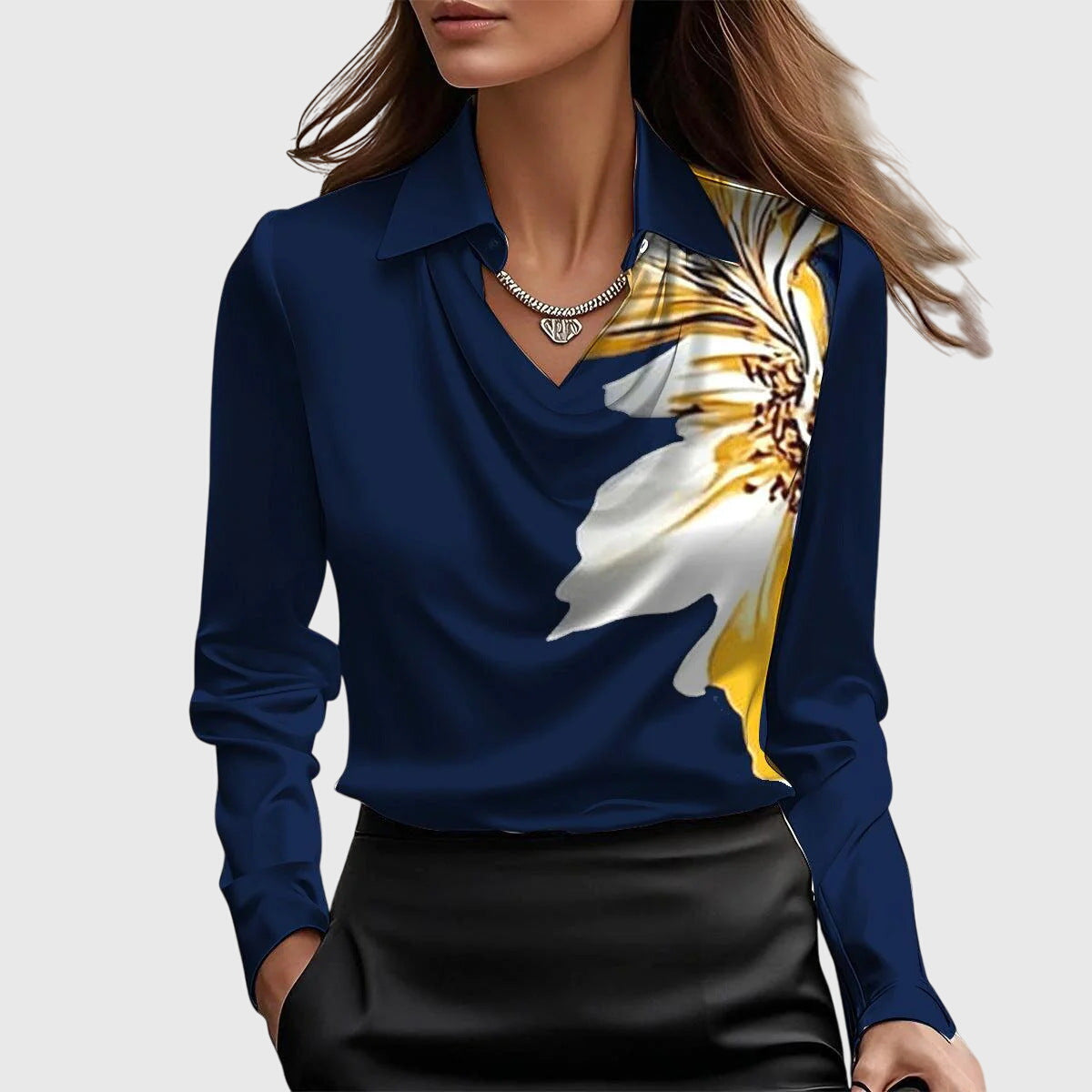 CHARLOTTE | BLOUSE WITH LUXURY SHINE AND PLEATED NECKLINE