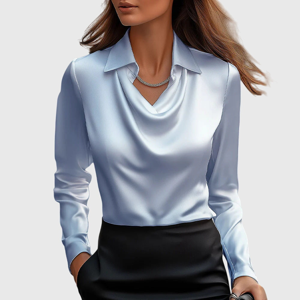CHARLOTTE | BLOUSE WITH LUXURY SHINE AND PLEATED NECKLINE