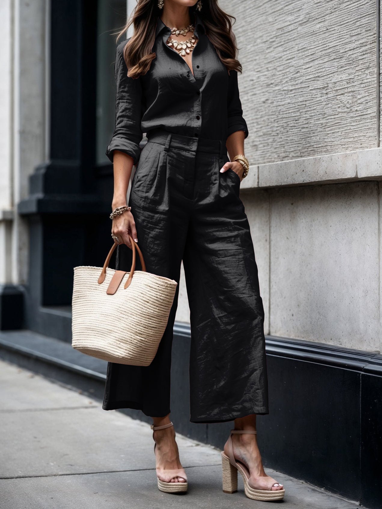 CHLOE | PINK CAPRI PANTS AND LOOSE SHIRT LINEN SET