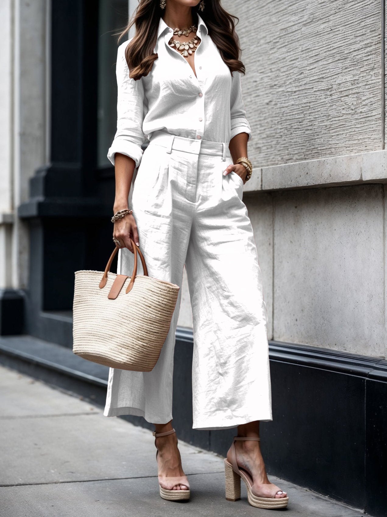 CHLOE | PINK CAPRI PANTS AND LOOSE SHIRT LINEN SET