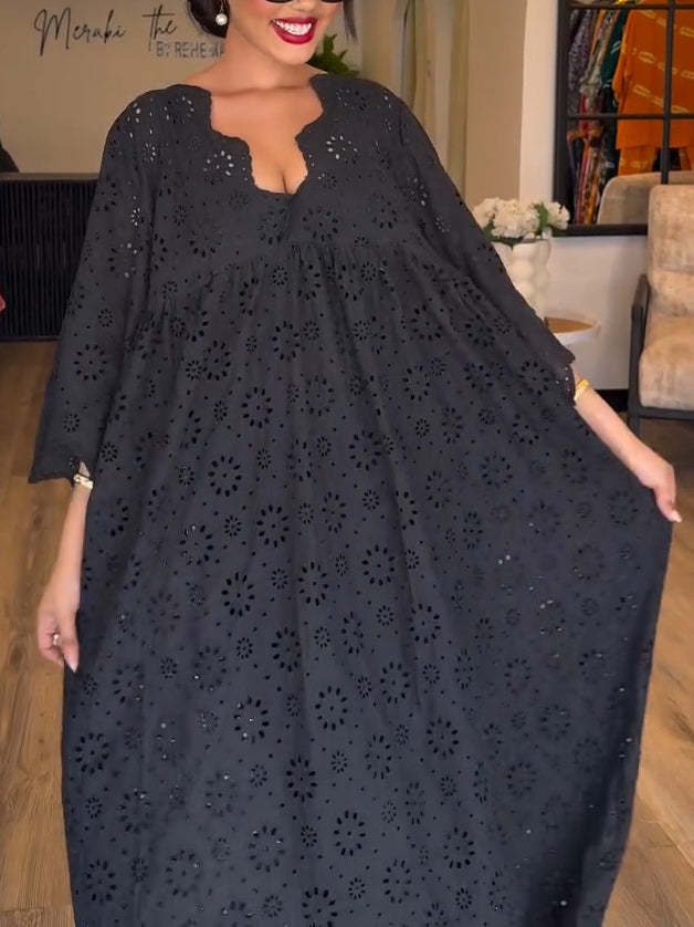 EMMA | ELEGANT BLACK HOLLOW PATTERN DRESS