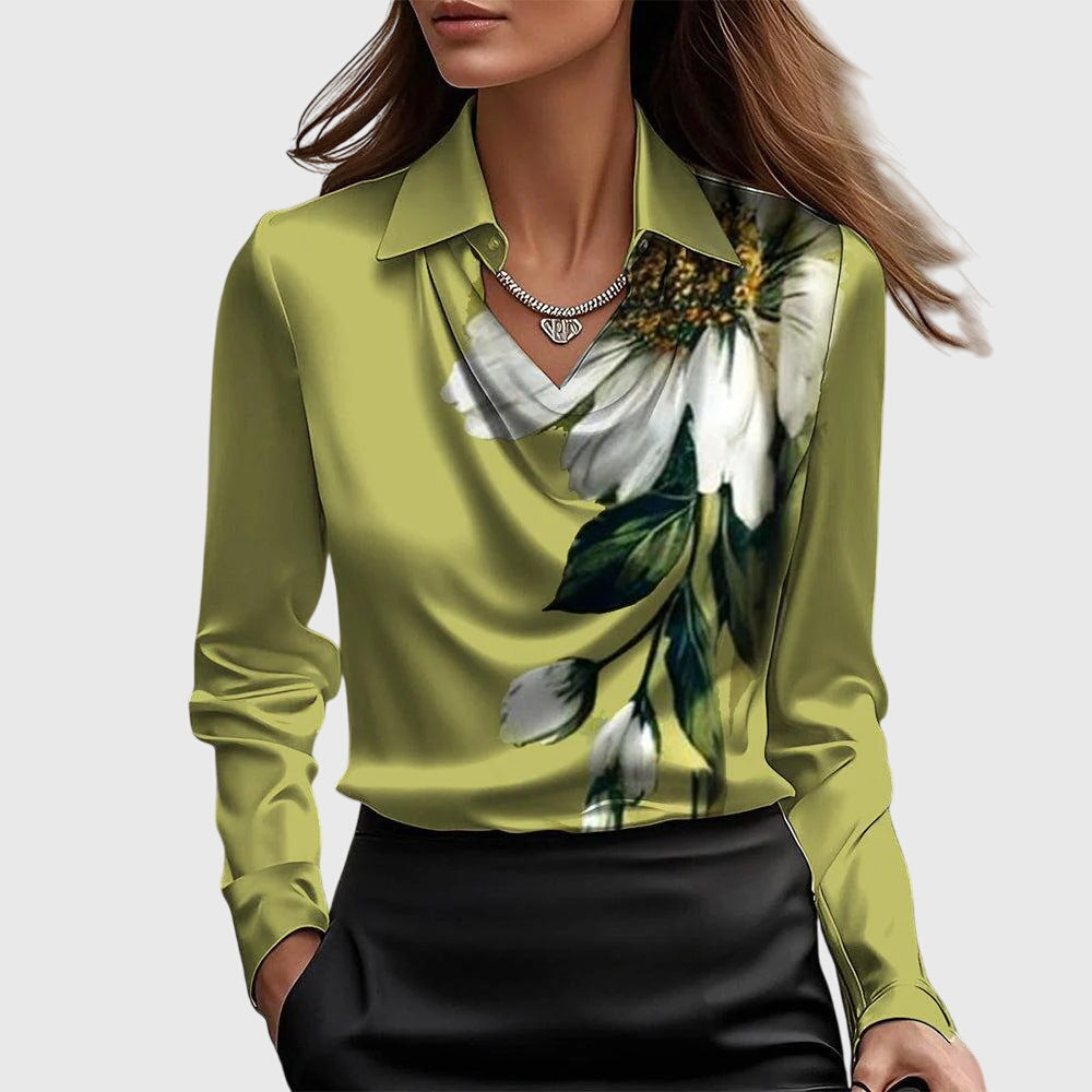 CHARLOTTE | BLOUSE WITH LUXURY SHINE AND PLEATED NECKLINE