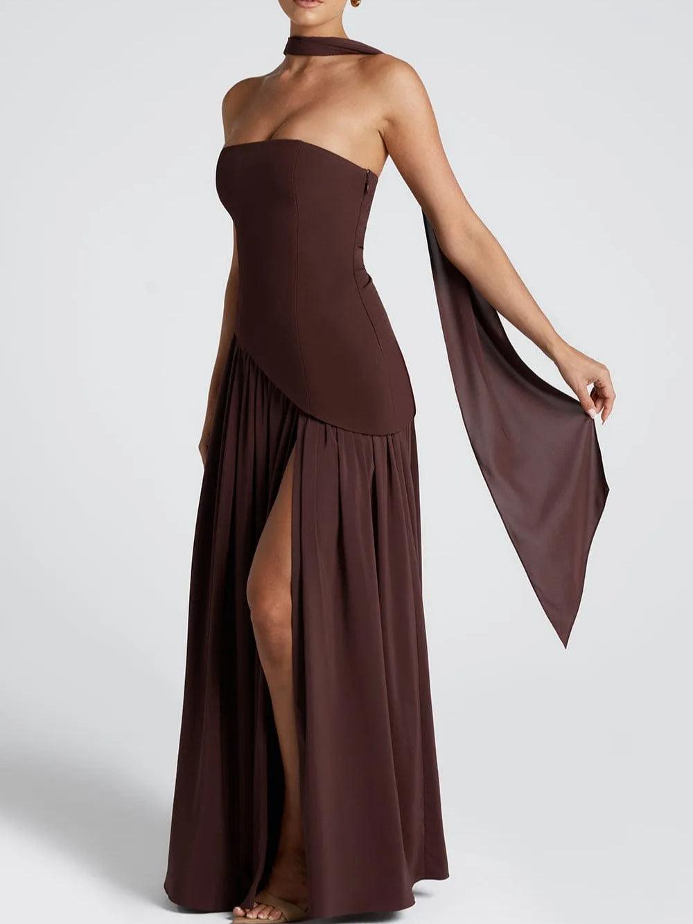 ZOE | STRAPLESS SLIT RIBBON MAXI DRESS