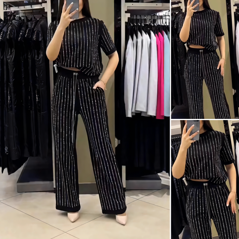 SOPHIA | SPARKLING RHINESTONE STRIPED KNIT TWO-PIECE SET