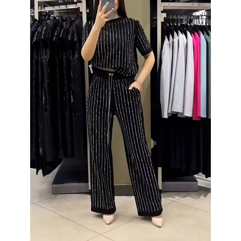 SOPHIA | SPARKLING RHINESTONE STRIPED KNIT TWO-PIECE SET