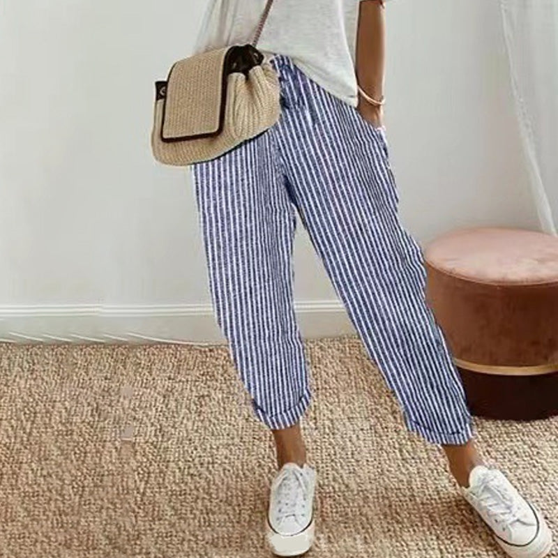 EMILY | STRIPED TROUSERS IN LINEN AND COTTON