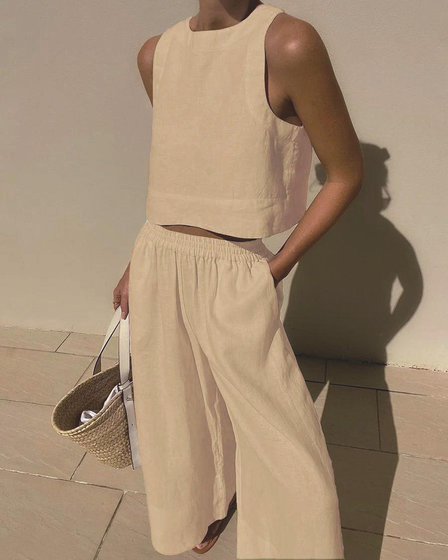 ARIEL | CHIC SOLID COLOR SLEEVELESS 2PIECES SET