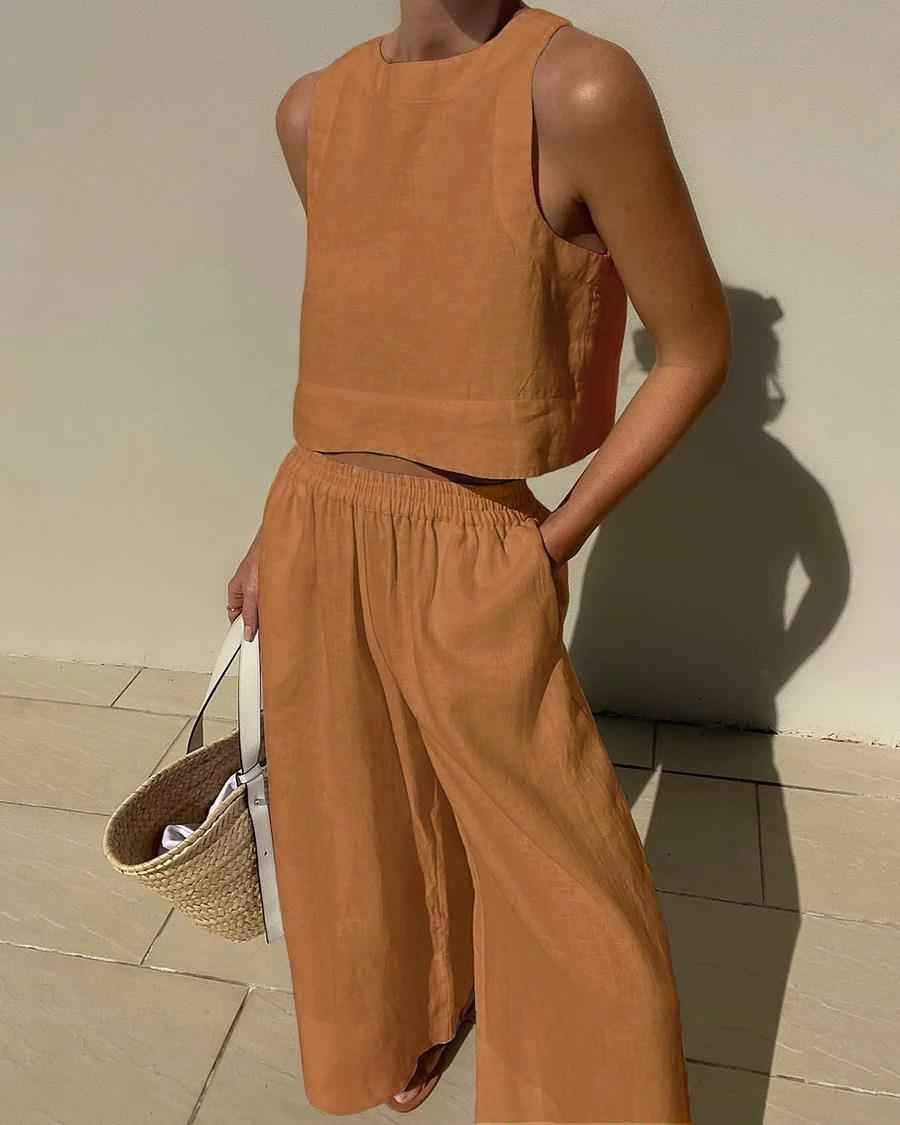ARIEL | CHIC SOLID COLOR SLEEVELESS 2PIECES SET