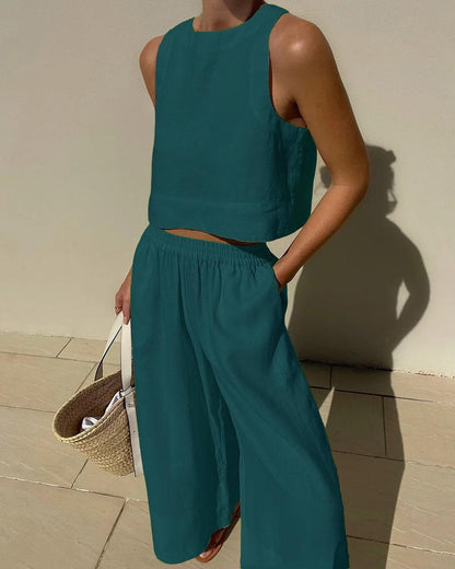 ARIEL | CHIC SOLID COLOR SLEEVELESS 2PIECES SET