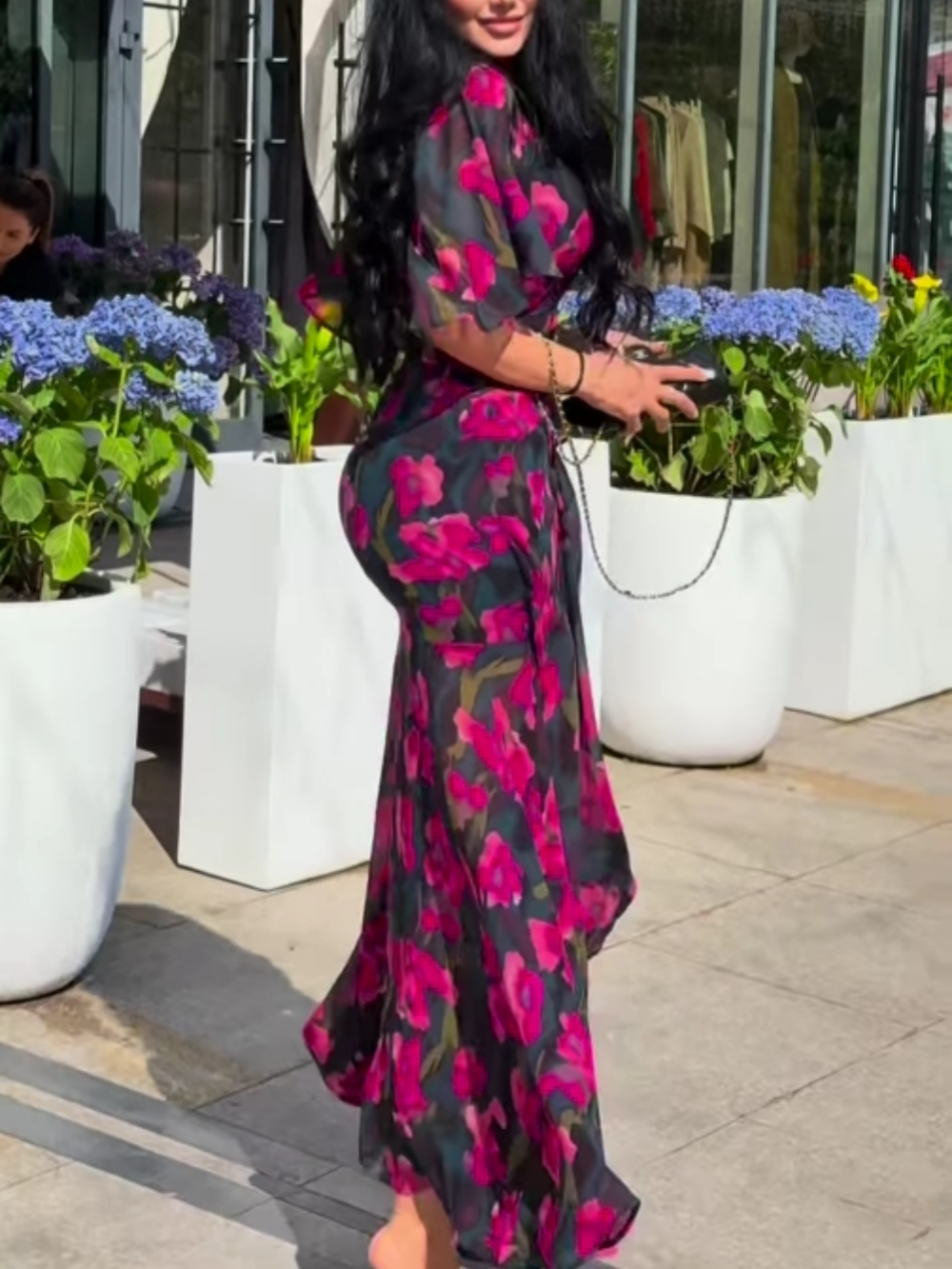 SCARLETT | RETRO V-NECK TRUMPET SLEEVE PRINTED DRESS