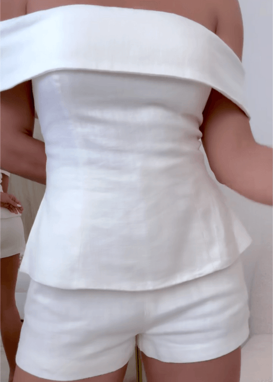 SOPHIE | WHITE COTTON AND LINEN TWO-PIECE SUIT