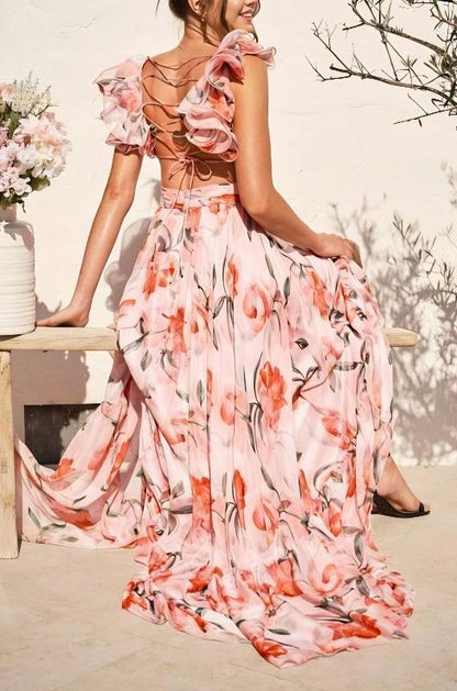 SOPHIA | BACKLESS PRINTED MAXI DRESS
