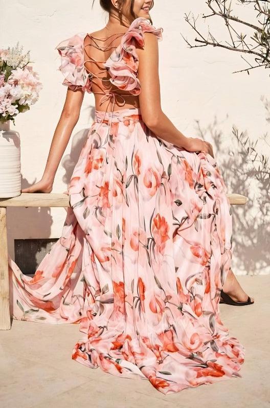 SOPHIA | BACKLESS PRINTED MAXI DRESS