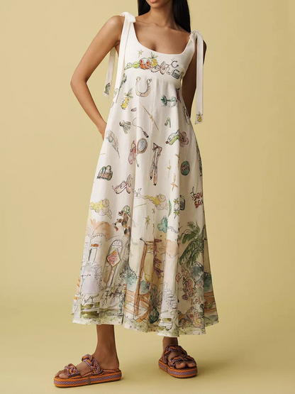 GRACE | LINEN PAINTED BALLET TIE MIDI DRESS