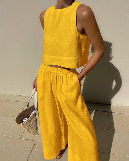 ARIEL | CHIC SOLID COLOR SLEEVELESS 2PIECES SET
