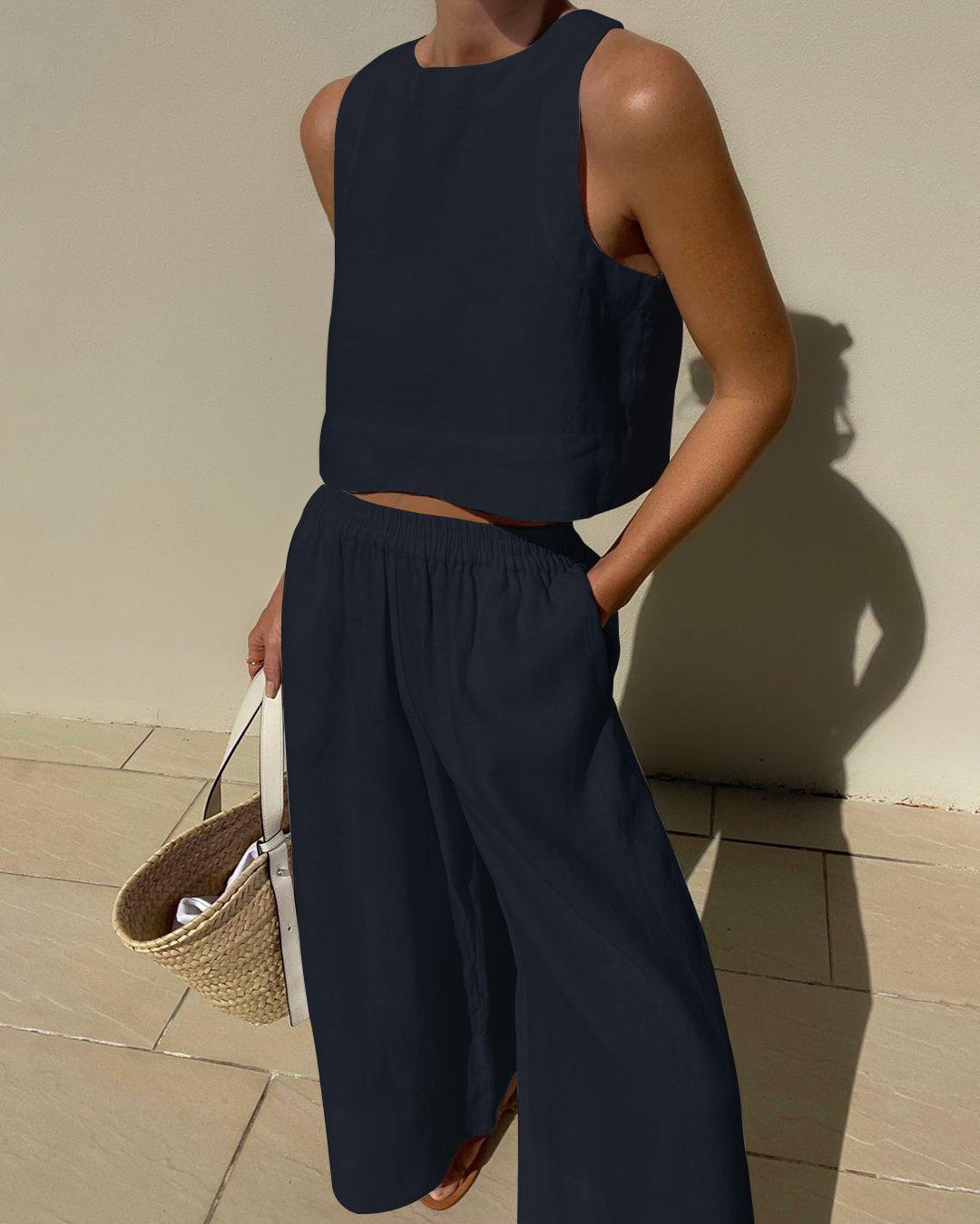 ARIEL | CHIC SOLID COLOR SLEEVELESS 2PIECES SET