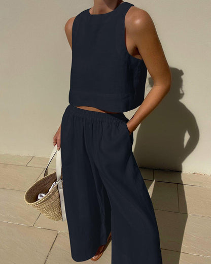 ARIEL | CHIC SOLID COLOR SLEEVELESS 2PIECES SET