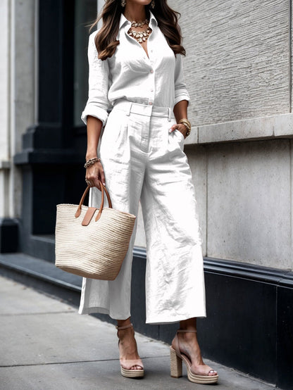 CHLOE | PINK CAPRI PANTS AND LOOSE SHIRT LINEN SET