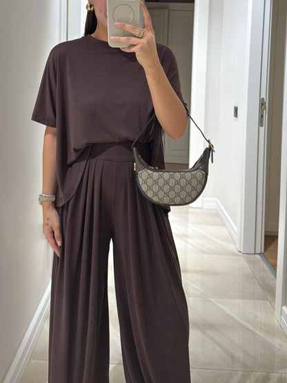 EMILY | LIGHT GREY CASUAL TOP AND WIDE-LEG PANTS SET