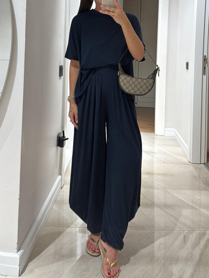 EMILY | LIGHT GREY CASUAL TOP AND WIDE-LEG PANTS SET
