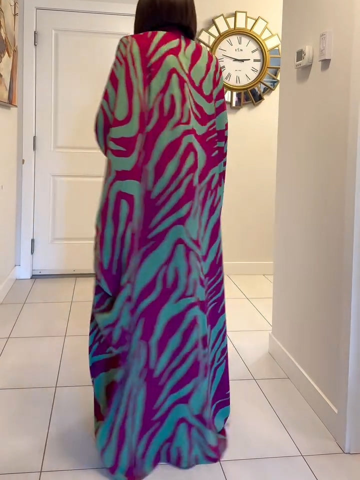 MIA | ZEBRA PRINT V-NECK BATWING SLEEVE ROBE MAXI DRESS