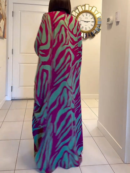 MIA | ZEBRA PRINT V-NECK BATWING SLEEVE ROBE MAXI DRESS