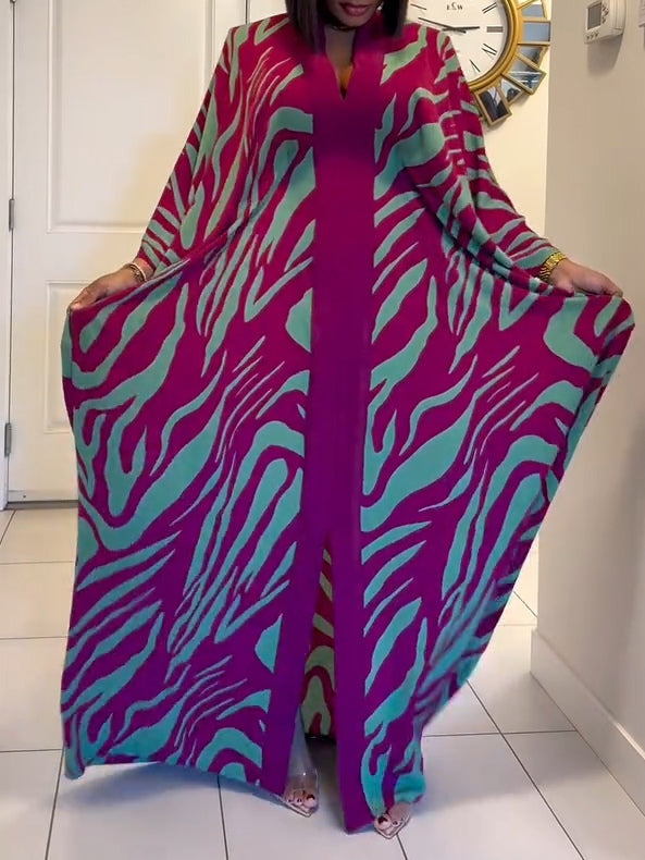 MIA | ZEBRA PRINT V-NECK BATWING SLEEVE ROBE MAXI DRESS