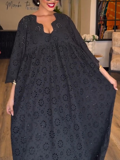 EMMA | ELEGANT BLACK HOLLOW PATTERN DRESS