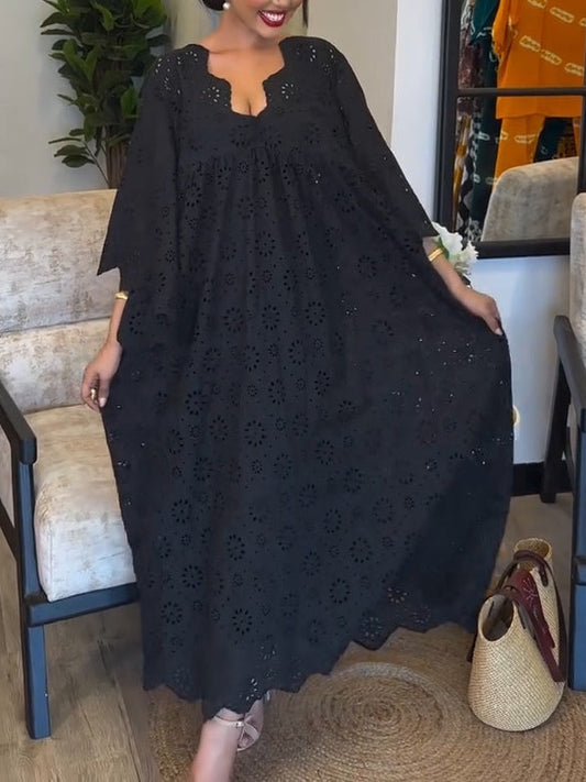 EMMA | ELEGANT BLACK HOLLOW PATTERN DRESS