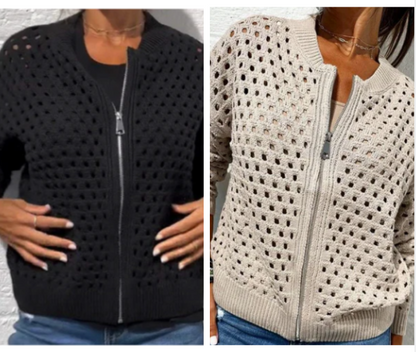 EMILY | WOMEN'S CARDIGAN WITH ZIPPER AND HOLLOW DESIGN