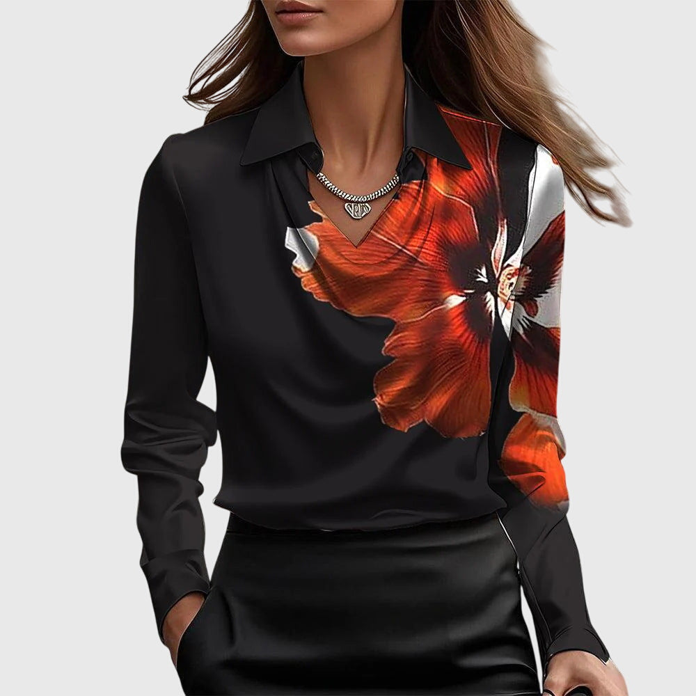 CHARLOTTE | BLOUSE WITH LUXURY SHINE AND PLEATED NECKLINE