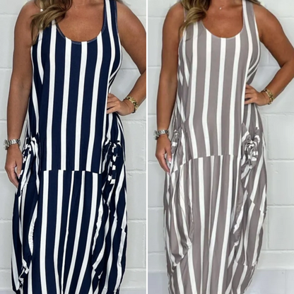 EMMA | OVERSIZED STRIPED DRESS WITH TIE BELT AND FRONT POCKET