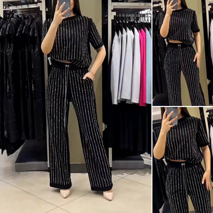 SOPHIA | SPARKLING RHINESTONE STRIPED KNIT TWO-PIECE SET