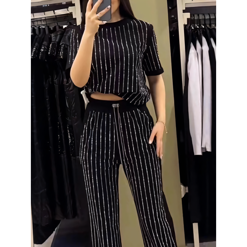 SOPHIA | SPARKLING RHINESTONE STRIPED KNIT TWO-PIECE SET