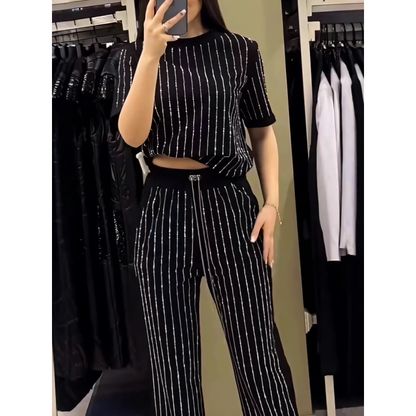 SOPHIA | SPARKLING RHINESTONE STRIPED KNIT TWO-PIECE SET