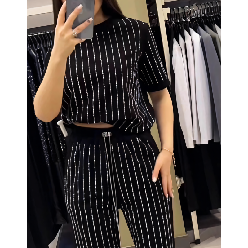 SOPHIA | SPARKLING RHINESTONE STRIPED KNIT TWO-PIECE SET