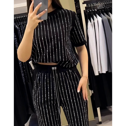 SOPHIA | SPARKLING RHINESTONE STRIPED KNIT TWO-PIECE SET