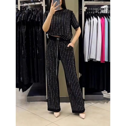 SOPHIA | SPARKLING RHINESTONE STRIPED KNIT TWO-PIECE SET