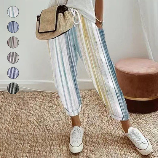 EMILY | STRIPED TROUSERS IN LINEN AND COTTON