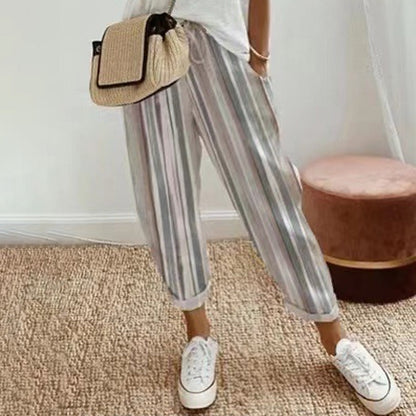 EMILY | STRIPED TROUSERS IN LINEN AND COTTON